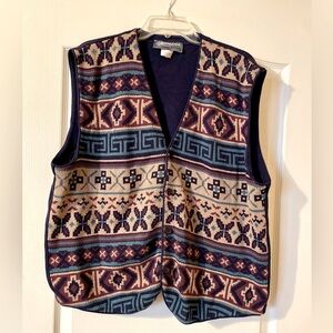 Vintage 90s Multicolor Blue Southwest Native Aztec Pattern Button Sweater Vest